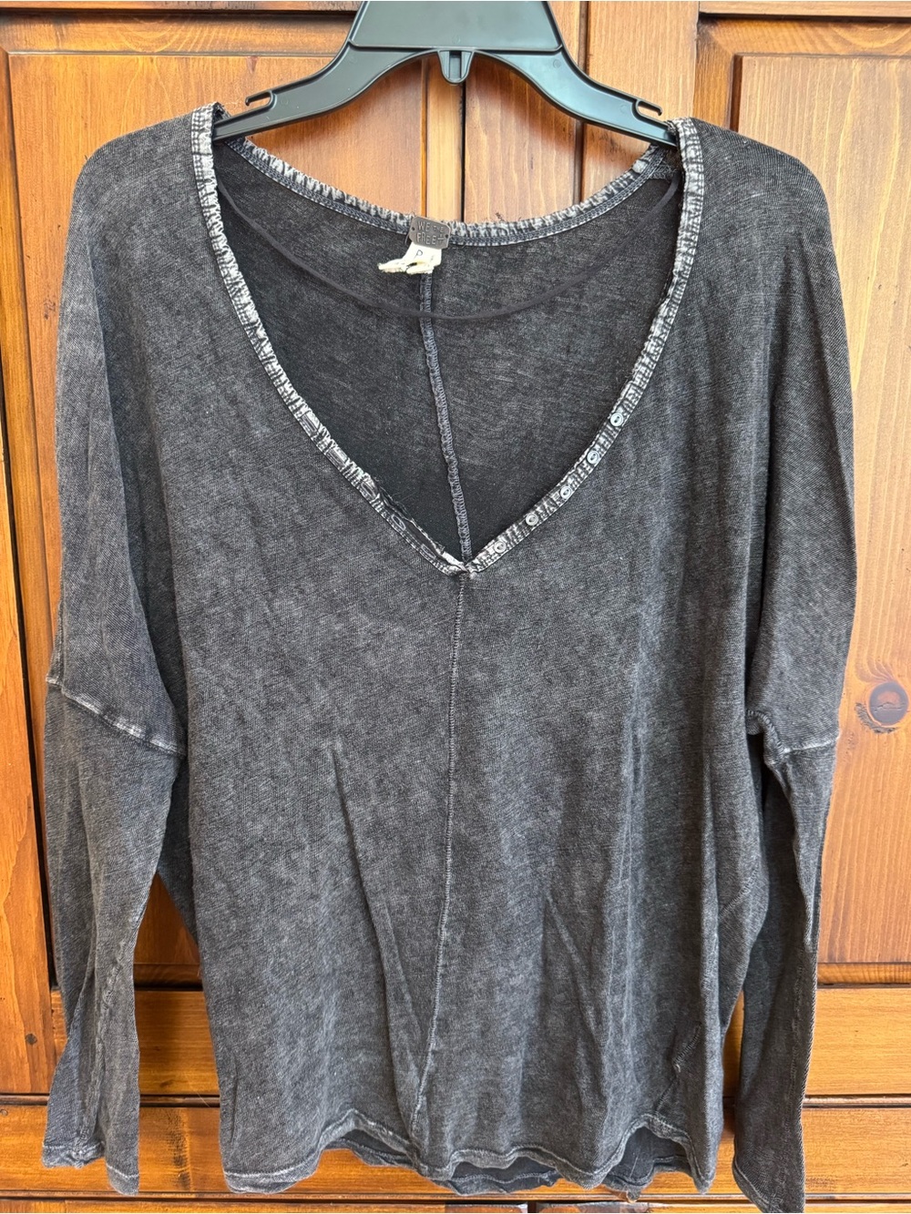 We The Free Size Small Distressed Washed Black Long Sleeve Henley Style Top NWOT